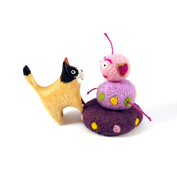 Pink and Purple Robot Catnip Cat Toy Needle Felted by Mycrobe