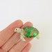 Vintage 1970s Turtle Enamel Brooch w/ Rhinestones in Emerald Green