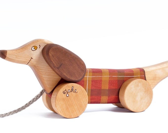 Personalized Wooden Toy Red Dog eco-friendly pull along kids toy