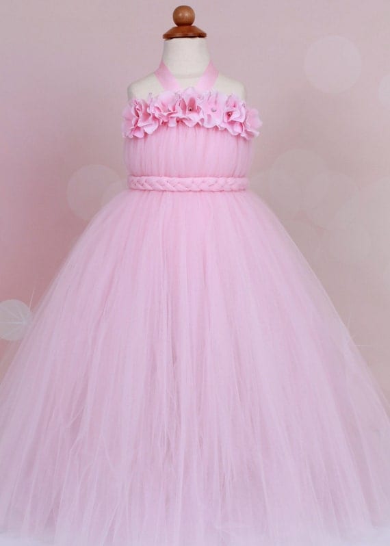Flower Girl Tutu Dress - Light Pink - Bubble Gum Beauty - 7-8 Youth Girl - Cutie Patootie Designz Il_570xn