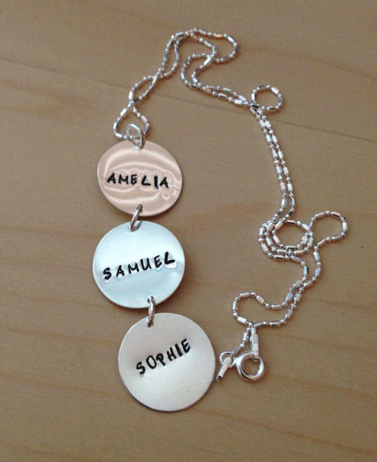 Three Charm Sterling Silver Hand Stamped Personalized Necklace