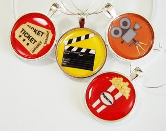 Movie Wine Charms, Movie Night, Wine Glass Charms, Wine Charms, silver plated, barware, entertaining, table setting, movies, popcorn (2519)