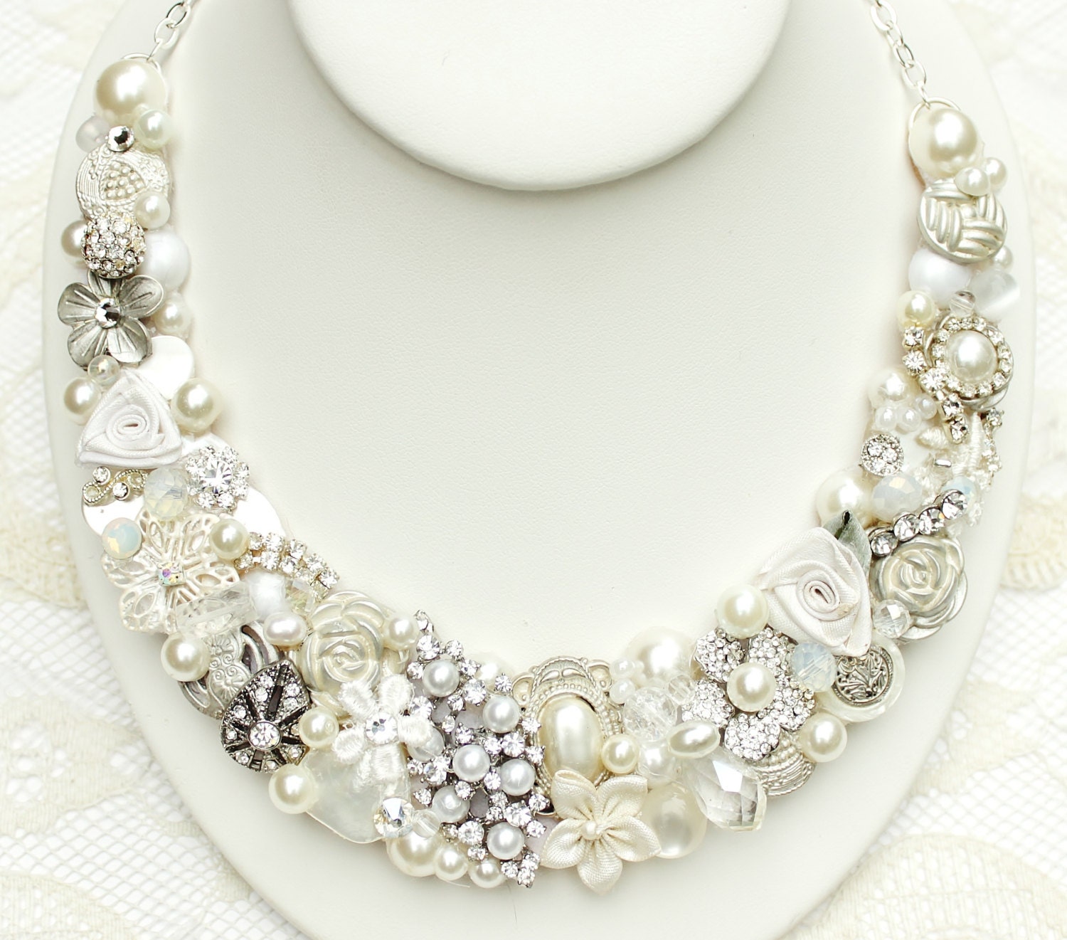 Pearl Bridal Bib Necklace Bridal Statement Necklace