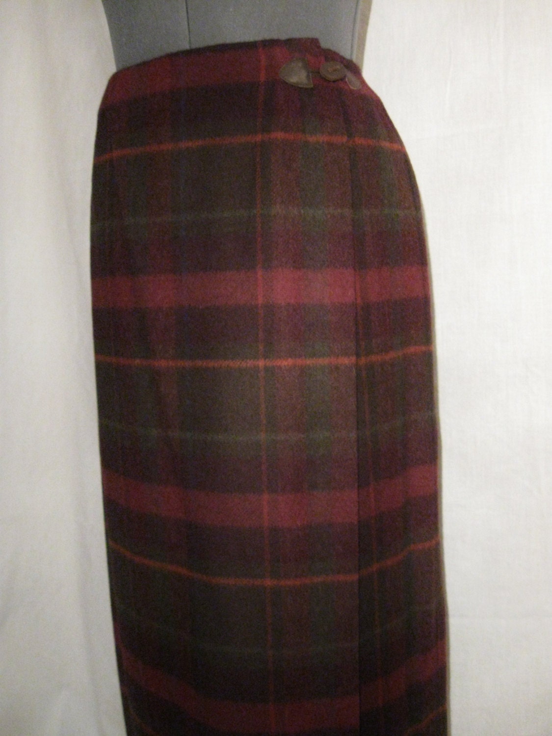 TALBOTS WOOL WRAP Skirt /// Plaid Wool Skirt