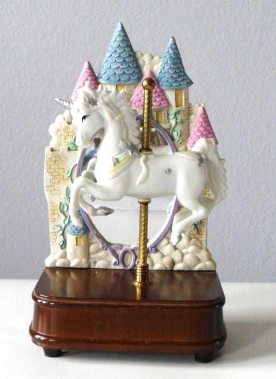 Vintage Unicorn Music Box Carousel Music Player Porcelain