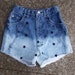 SALE Blue ombre denim cut offs ROPERS high waisted shorts dark blue stars embroidered dip dye bleached 25" WAIST xs