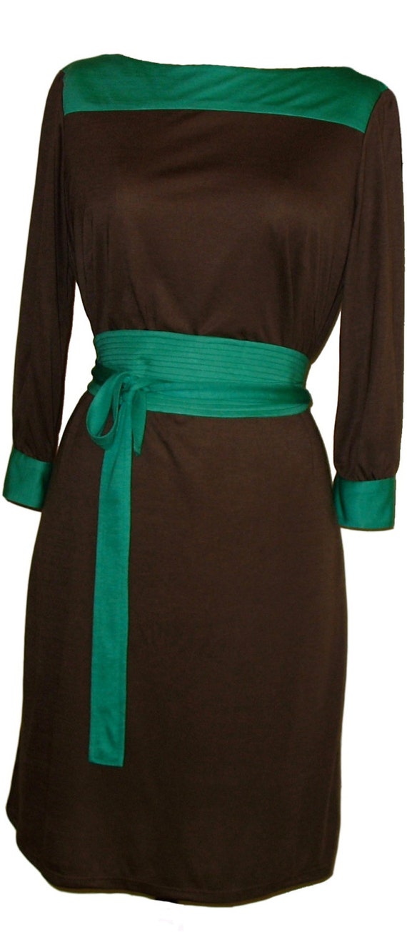 Chocolate Brown Dress Jersey Dress Boat Neck Dress Sheath