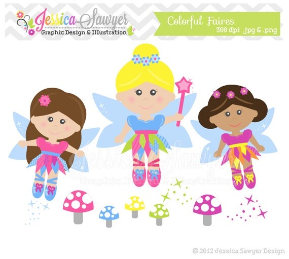 INSTANT DOWNLOAD, Colorful fairy clip art - fairies clipart - woodland graphic - commercial use - digital scrapbooking Il_570xn