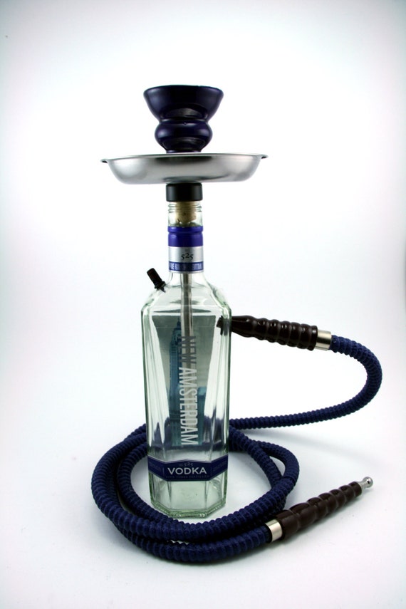 Blue New Amsterdam Vodka Bottle Shisha Hookah With Matching