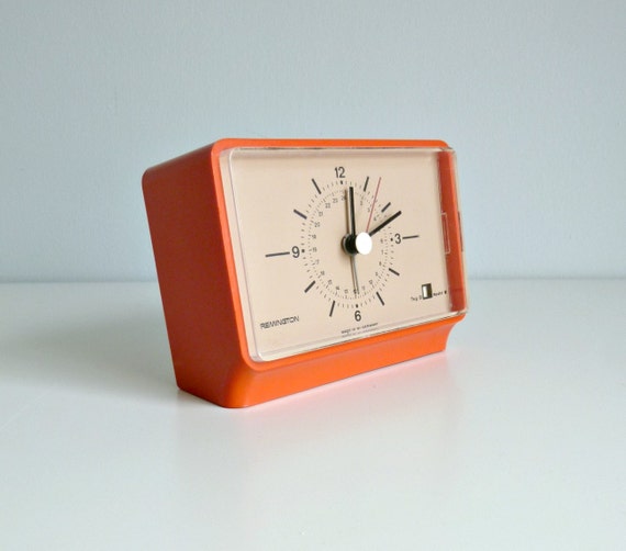 Mid Century Modern Alarm Clock - Nectarine Orange, Autumn Colour - Remington, W. Germany - 1960's Home, Starburst Pattern, Morning Wake Up