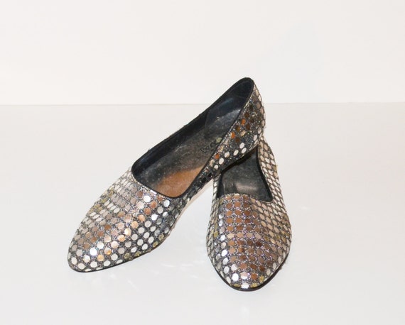 Vintage 1980s Silver Sequin Flat Shoes by founditinatlanta on Etsy