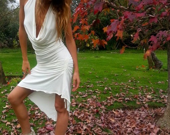 SEXY WHITE DRESS, Burning Man, Cowl Neck, Open Back, Drapped Dress, Versatile Dress, Woman Top, Sexy & Sweet Dress, Elvish Gypsy Fairy