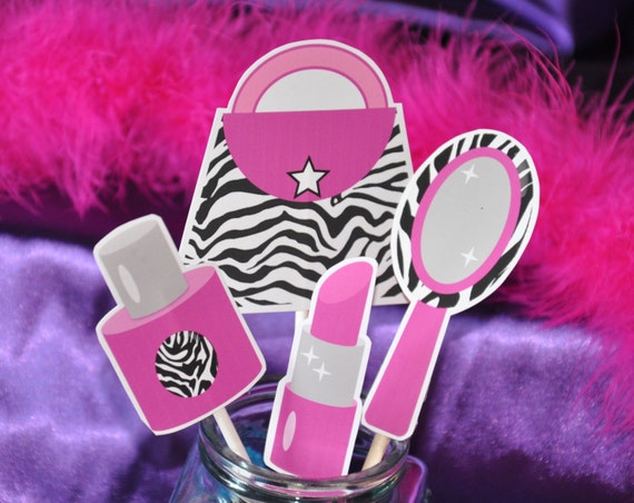 Diva Glam Spa Party Hot Pink zebra print pdf printable cupcake Diva Glam Spa Party Hot Pink zebra print pdf printable cupcake