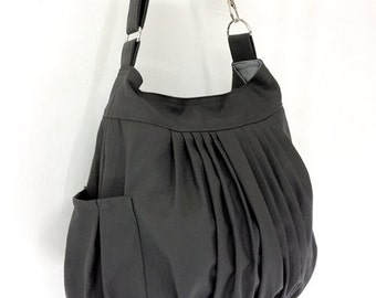 Women bag Handbags Canvas Bag Diaper bags Shoulder bag Hobo bag Boho bag Tote Messenger bag Purse Pleated bag Everyday bag Dark Gray Rita