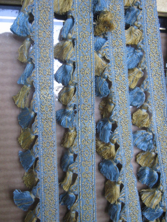 Silky French Blue and Gold Tassel Trim Yardage by SheilasDharma