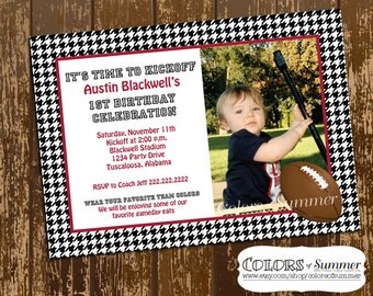 Alabama Football Invitation with Photo, Football Invitation, Houndstooth Invitation, Alabama Football Birthday, Houdstooth Birthday Invite