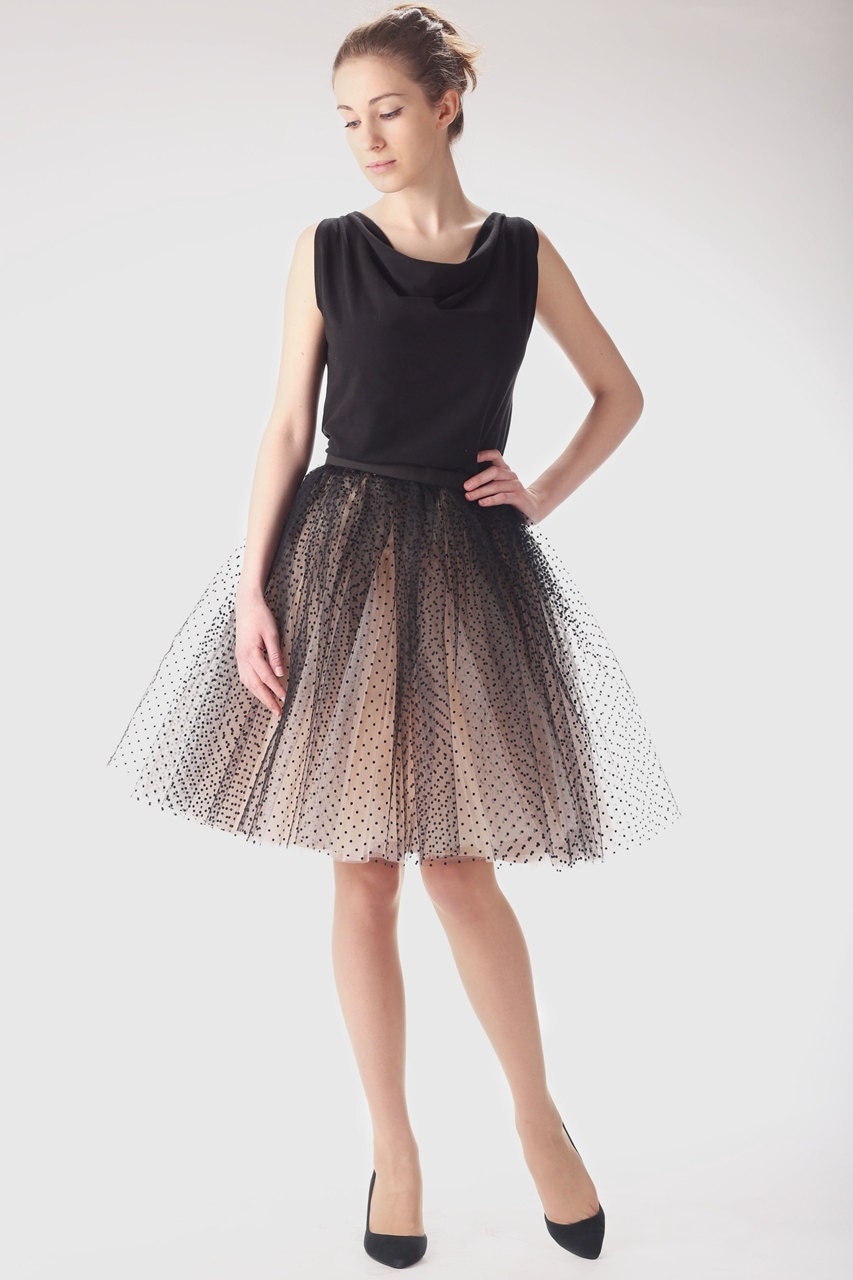 Champagne tutu skirt, Skirt with black dots, Handmade tutu skirt, High ...