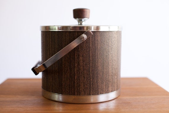 Vintage Atapco Ice Bucket Wood and Chrome details