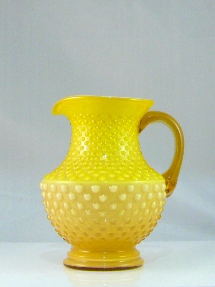 Yellow Hobnail Cased Glass Syrup Pitcher