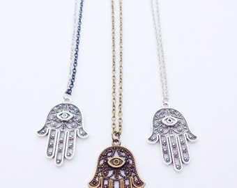 Hamsa Necklace. Silver, Brass, or Two-tone. Unisex.