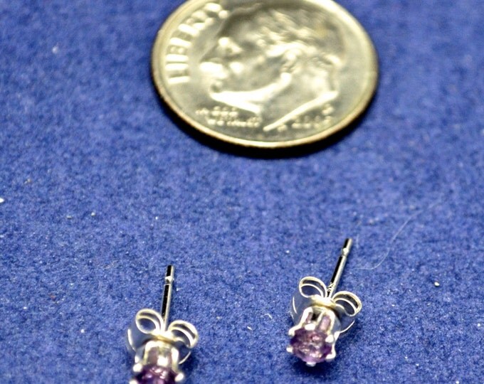 Amethyst Earrings, Petite 3mm Round, Natural, Set in Sterling Silver E327