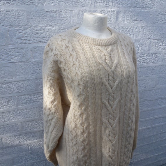 Winter white Shetland wool cable knit sweater womens by Regathered