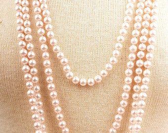 42" 8mm Bead Glass Pearl Necklace in Pink, White or Black-Great Gatsby 1920s Flapper Pearl Necklace