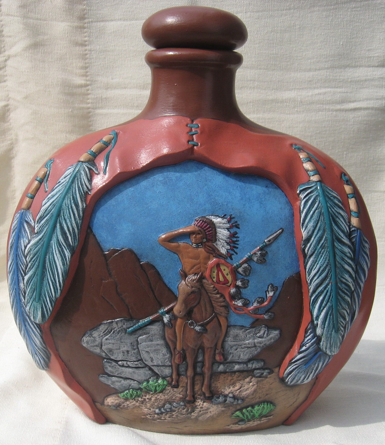 Handpainted Ceramic Native American Indian Chief Decanter