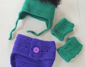 The Incredible Hulk Baby Set (diaper cover, hat, and gloves)