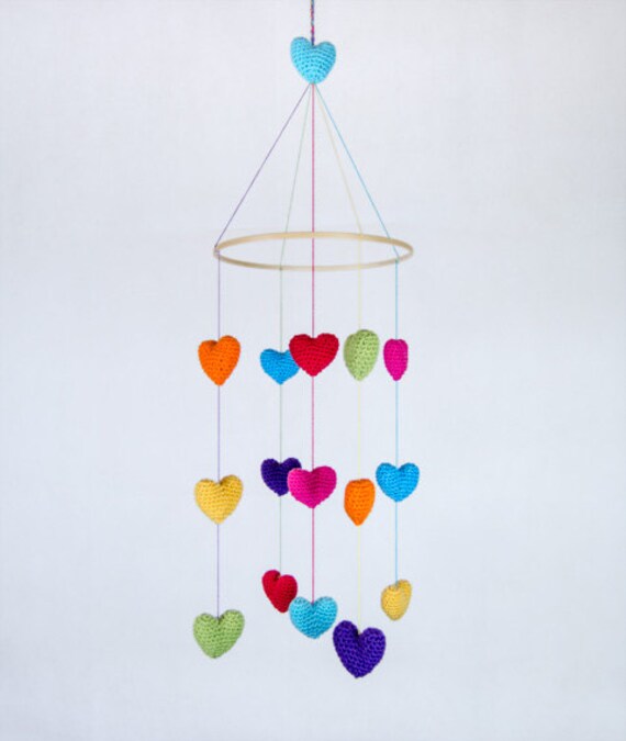 Items similar to Colorful Crochet Hearts Mobile Baby Mobile Nursery