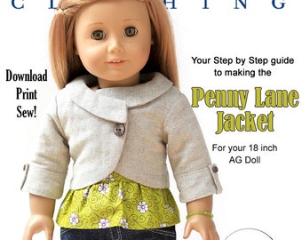 Pixie Faire Liberty Jane Penny Lane Jacket Doll Clothes Pattern for 18 inch American Girl Dolls - PDF