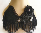 Extravaganza  black  tassel necklace, peter pan collar necklace, statement necklace