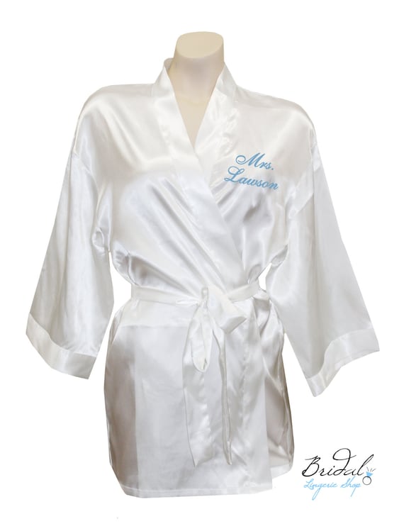Personalized Mrs. Satin Robes embroidered on the front, for the wedding day, honeymoon or bridal