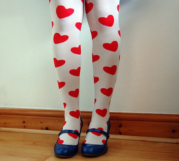 Items similar to Hearts Tights Red and White Valentines Club Kids Socks on Etsy
