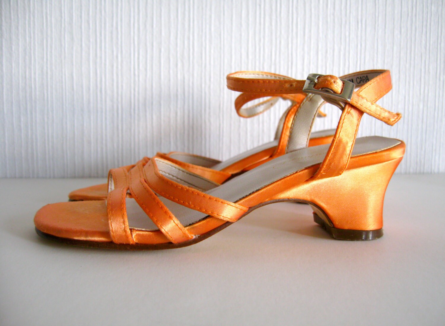 orange satin sandals