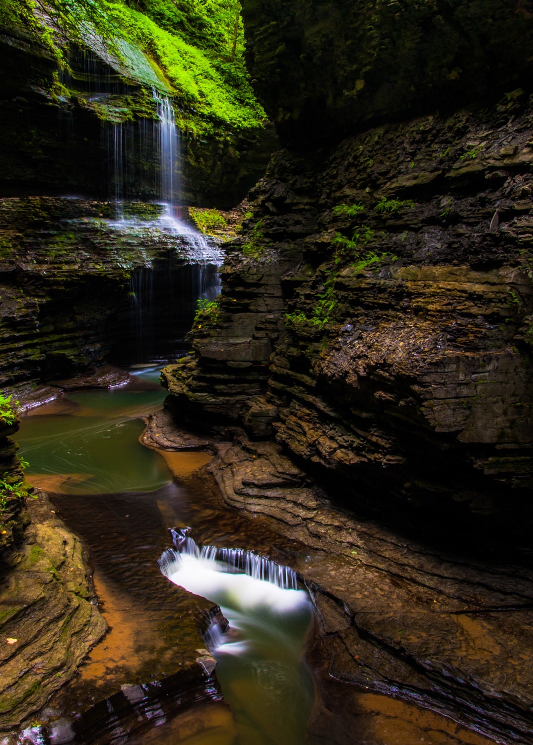 Rainbow Falls at Watkins Glen State Park by JonBilousPhotography