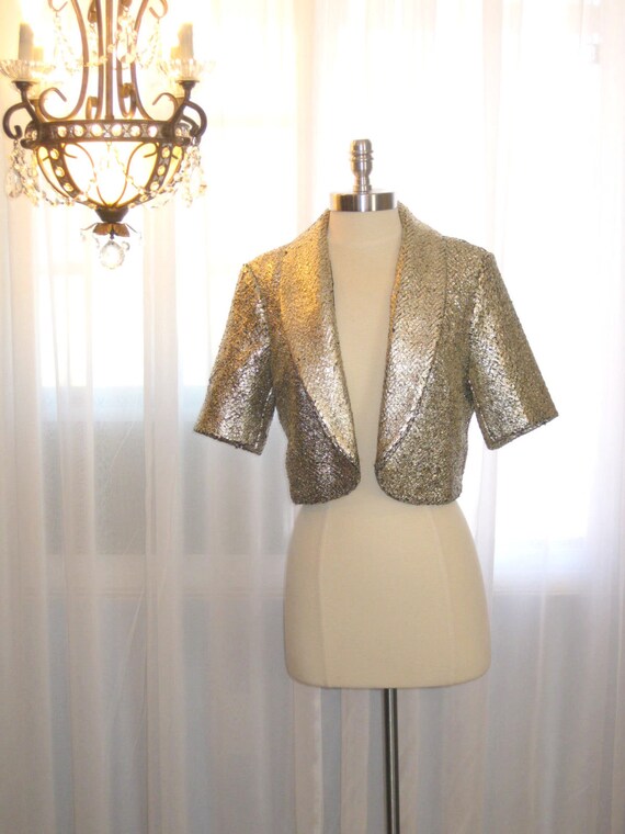 1950's Inspired Gold Metallic Bolero Jacket