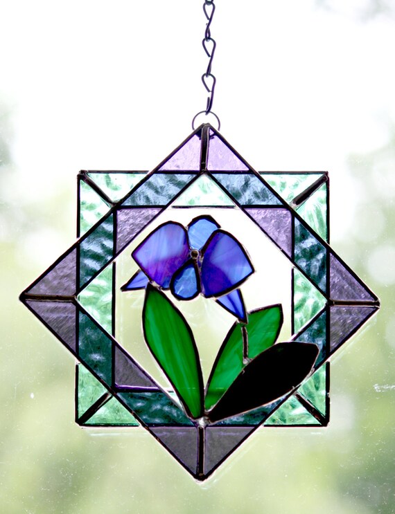 Stained Glass Suncatcher Blue Orchid 3d Quilt Block