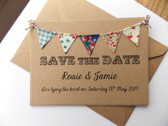 Save The Date Fabric Bunting Wedding Invitation Country Fete Save The Date Fabric Bunting Wedding Invitation Country Fete