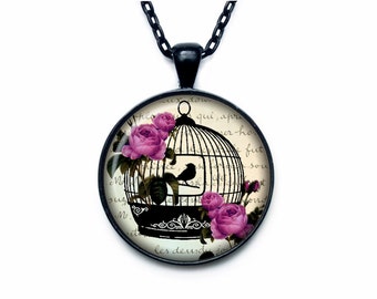 Bird cage necklace Bird cage pendant Bird cage jewelry