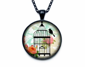 Bird cage necklace Bird cage pendant Bird cage jewelry