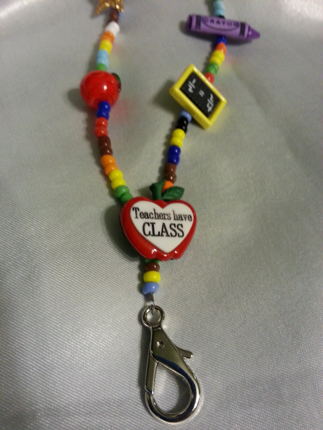 Teacher Beaded Lanyard ID Badge Name Eyeglass Key Holder