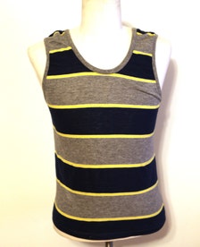 Vintage 70s 80s mens tank muscle tshirt top striped heather gray navy