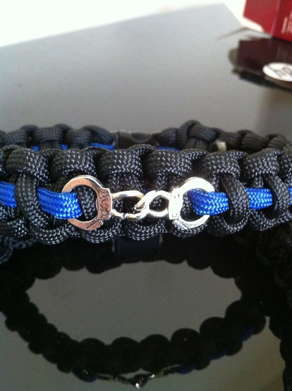 Items similar to Police Officer Paracord Bracelet Blue Line and Cuffs