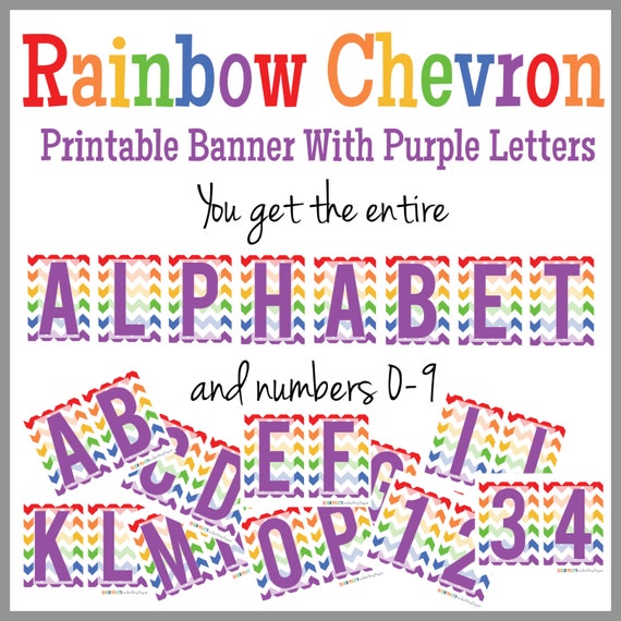 rainbow chevron printable alphabet banner purple letters