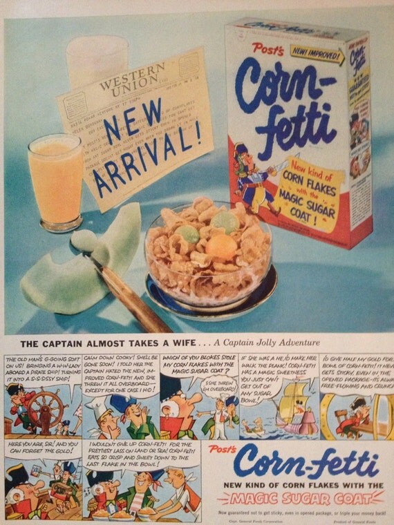 Vintage 1953 Post Corn-Fetti Cereal Ad Paper Ephemera from a