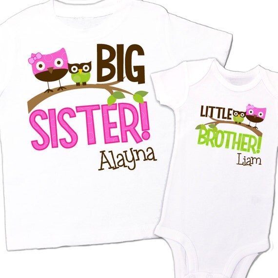 big sister little brother shirt adorable funky owl