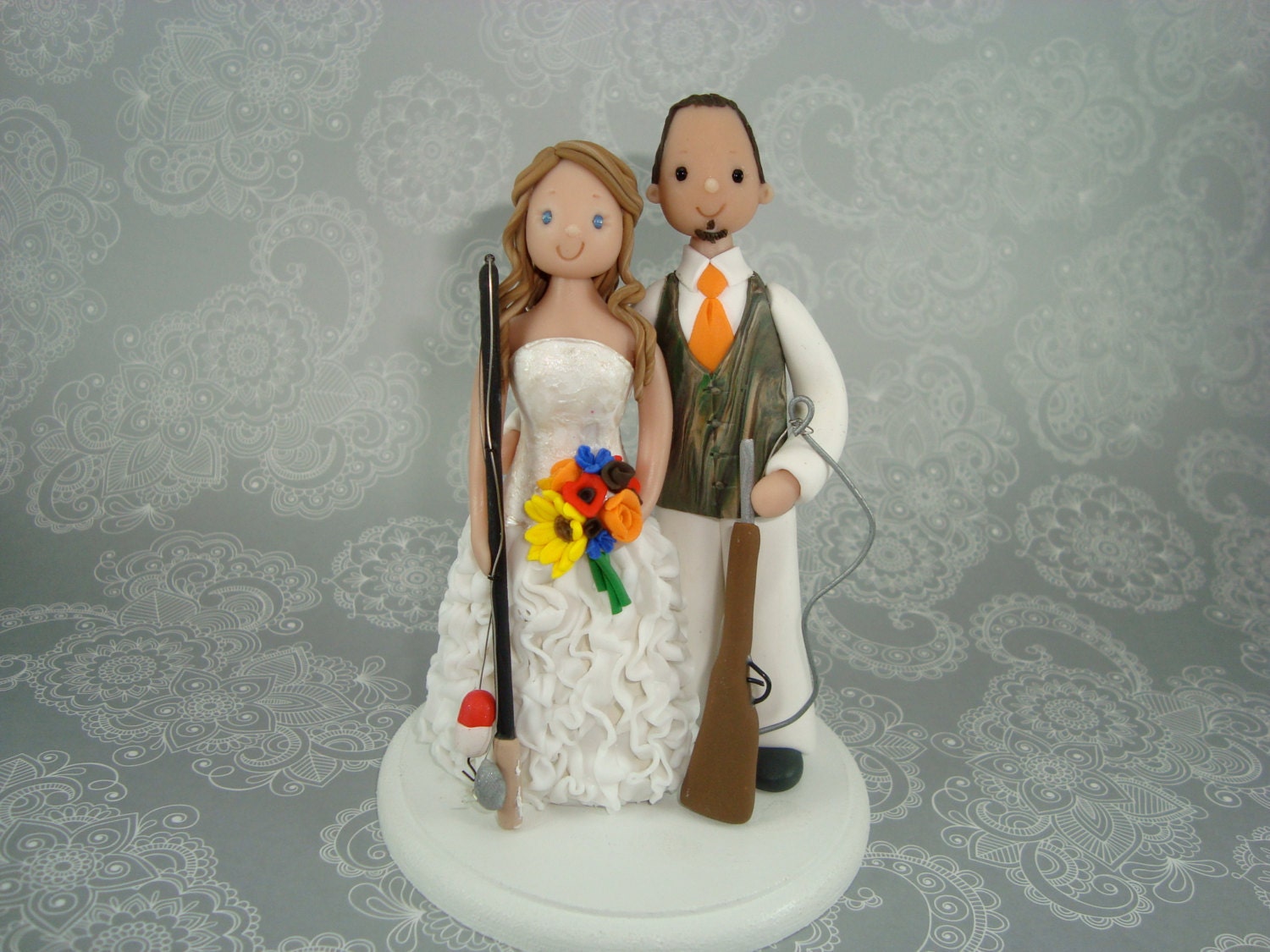 Wedding Reception Party Camo Military Hunter Hunting Bride w/ Veil Cake Topper 