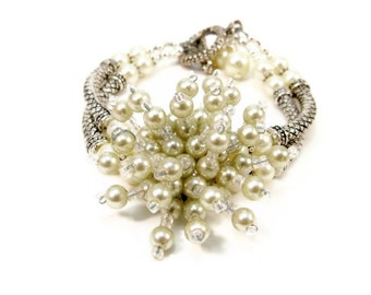 Pearl Bracelet Double Strand Bracelet Women's Silver Bracelet Handmade Jewelry