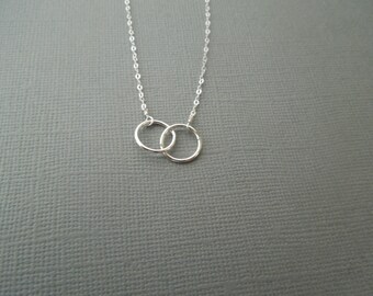 delicate silver necklace, simple necklace, two circles necklace, dainty small tiny, sterling silver, everyday, wedding bridesmaid, N93